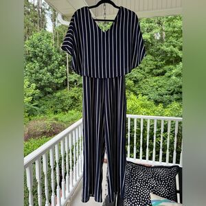 Magnolia Skye Navy and White Striped Jumpsuit. Size S